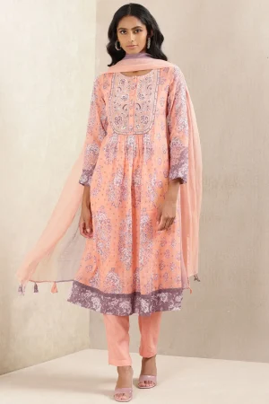 Peach Floral Print Suit Set prismthestore