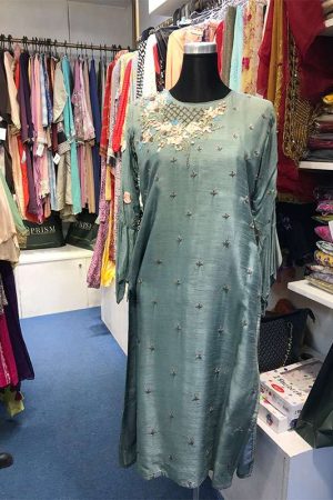 Chanderi Silk embroidered Kurta prismthestore