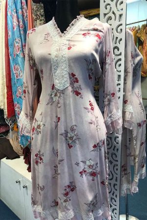 Floral lace work kurta prismthestore