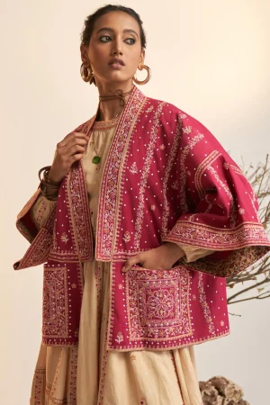 Maroon Embroidered Shrug prismthestore