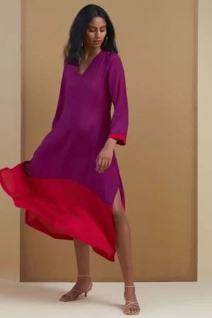 Purple Color Block Kurta prismthestore