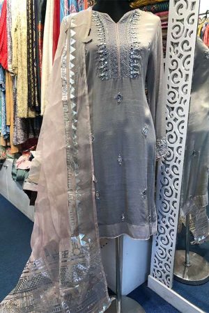 Silk mirror work kurta with muslin dupatta prismthestore
