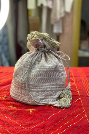 Soft Baby Pink Zardosi Work With Inner Silk Material Potli prismthestore