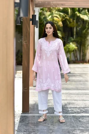 Sara Chikankari Modal Straight Short Kurta