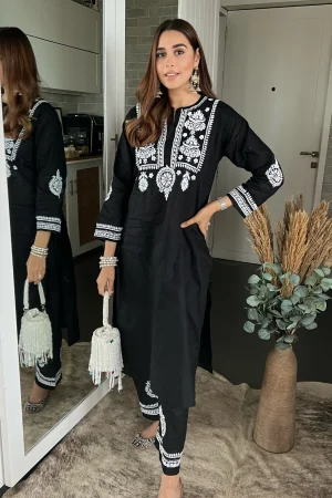 Soha Chikankari Cotton Straight Kurta Set