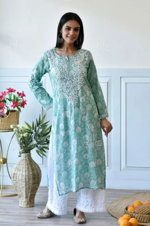 Taima Chikankari Mulmul Straight Kurta
