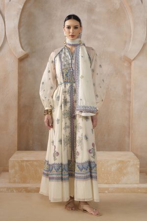 Stellara A-line Embroidered Mul Kaftan - Ivory